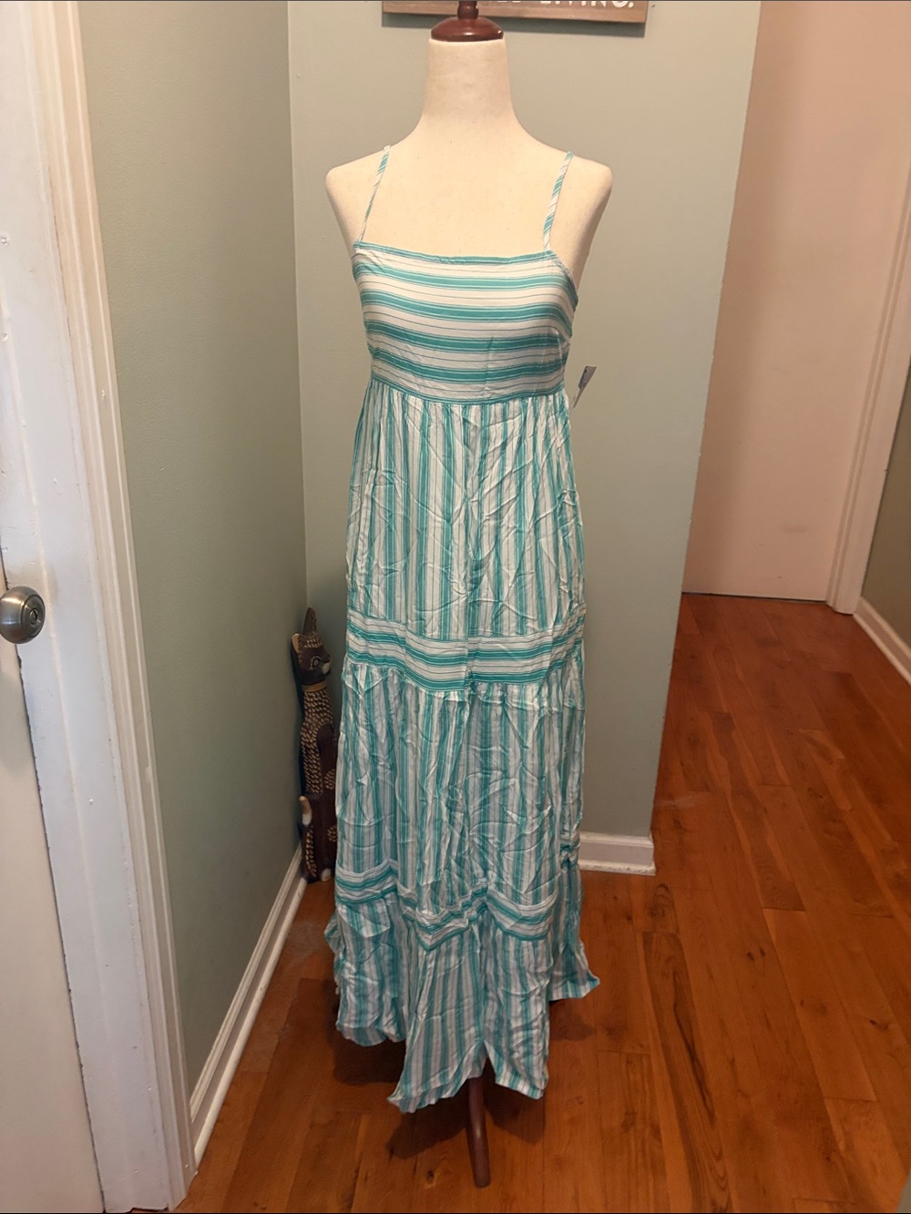 Arizona Jean Company Turquoise and White Striped Maxi Dress